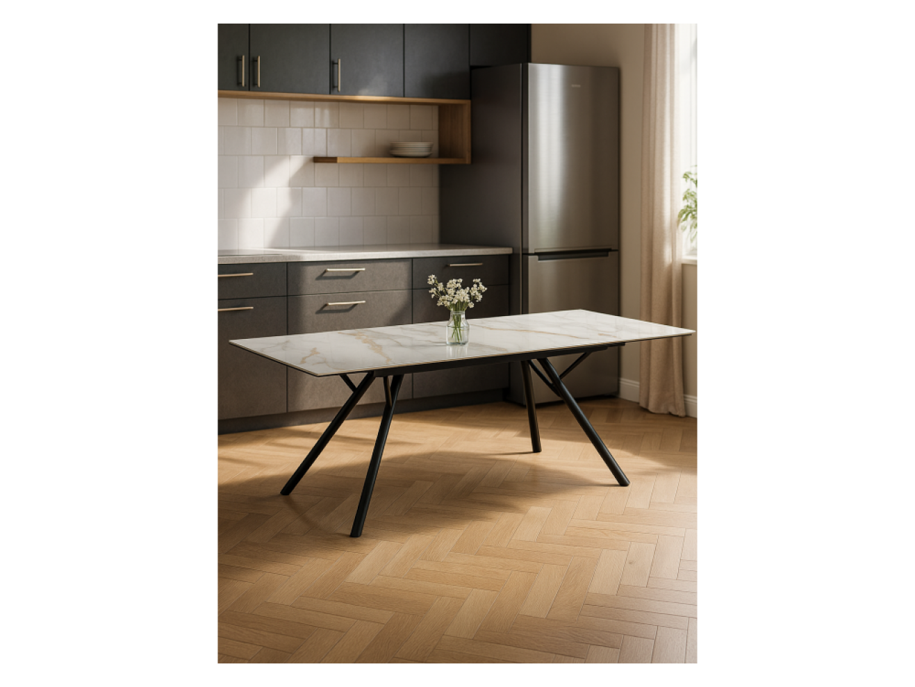 Ворен 180(240)x90 calacatta gold / черный Керамический стол