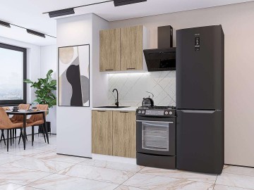 Кухонный гарнитур Флэт-03, МДФ, 80 см, Натуральный дуб