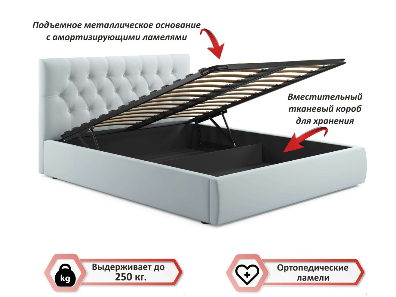 Мягкая кровать Verona 1600 мята пастель с подъемным механизмом