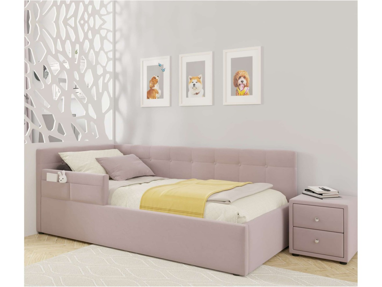 Односпальная кровать-тахта Bonna 900 с защитным бортиком лиловая и подъемным механизмом