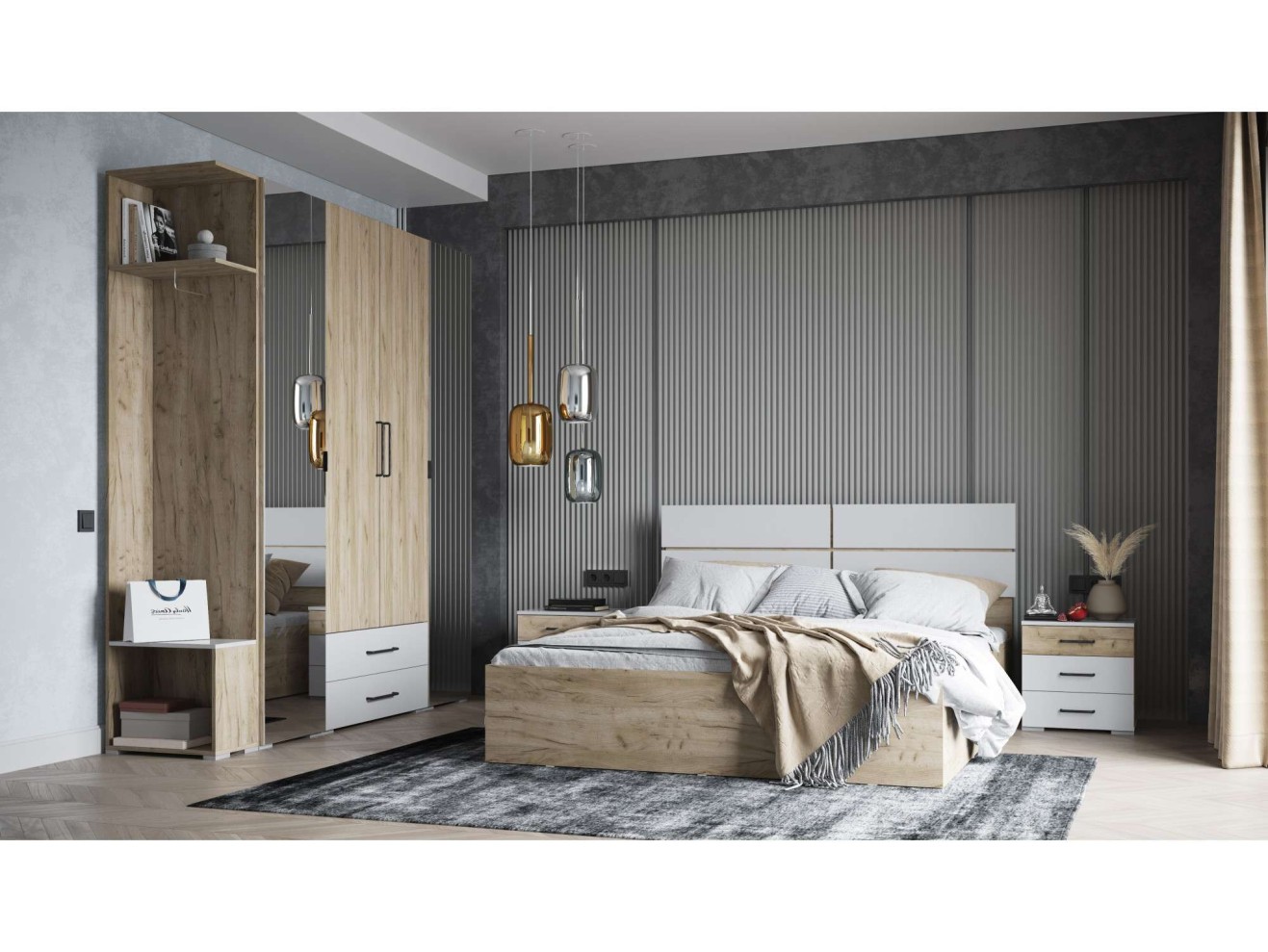 Модульная спальня Теана, набор 2, Крафт серый/МДФ светло-серый арт. 1312479