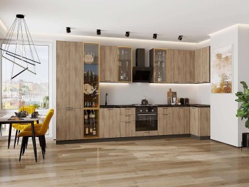 Кухонный гарнитур угловой Флэт-05, МДФ, 400×100 см, Натуральный дуб