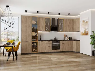 Кухонный гарнитур угловой Флэт-05, МДФ, 400×100 см, Натуральный дуб