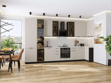 Кухонный гарнитур угловой Флэт-05, ЛДСП, 400×100 см, Кашемир