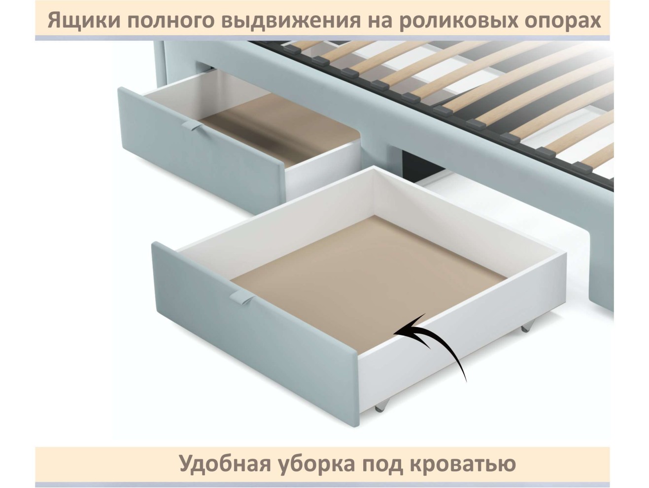 Мягкая кровать-тахта Milena 900 мята пастель с ящиками