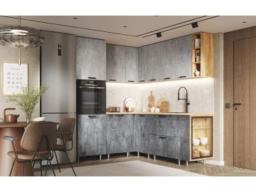 Кухня ЛДСП Рио NEW 1,8х2,0м (490)(исп.2) компоновка №6, Дуб крафт/Бетон светлый, темный