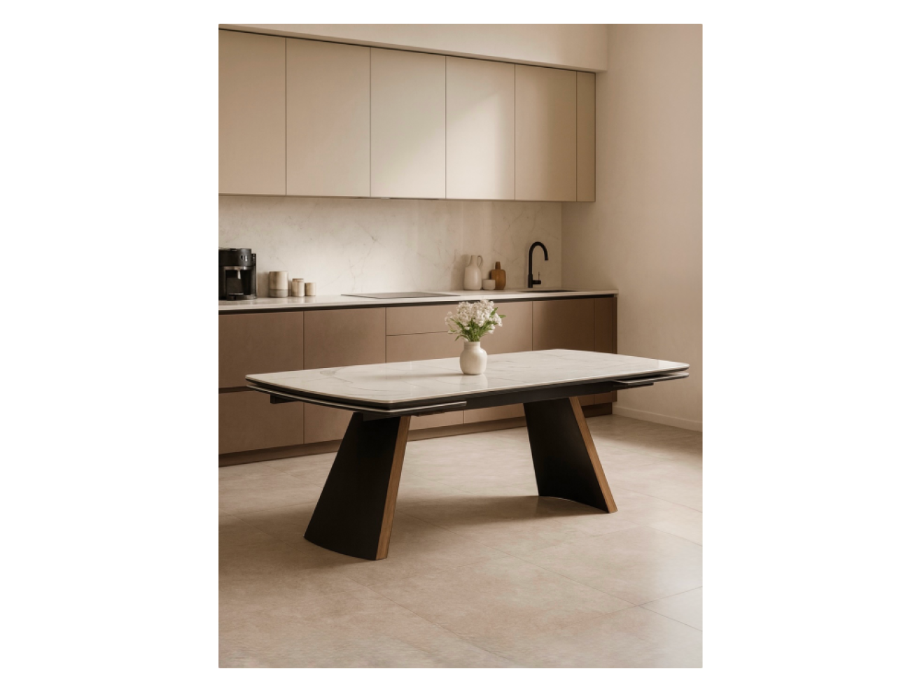 Симмонс 180(260)x90 statuario titan gloss / черный / орех дуб монтана Керамический стол