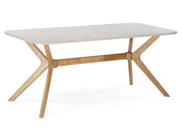 Unika 180x80 белый спеченный камень / светлое дерево Керамический стол