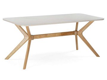 Unika 180x80 белый спеченный камень / светлое дерево Керамический стол