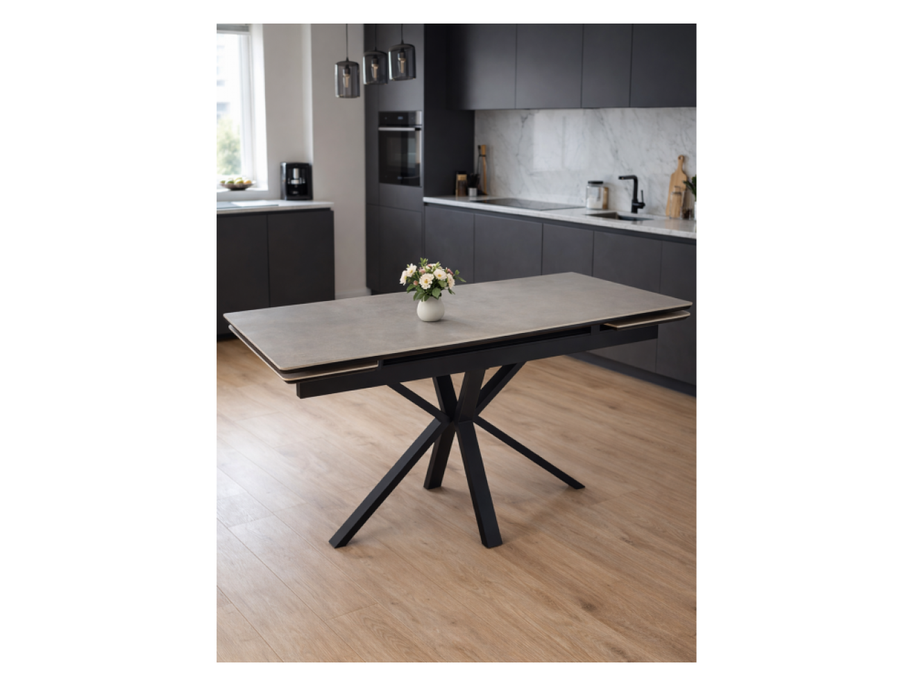 Старлайт 120(180)х80 carmen light grey / черный Керамический стол арт. 1348945