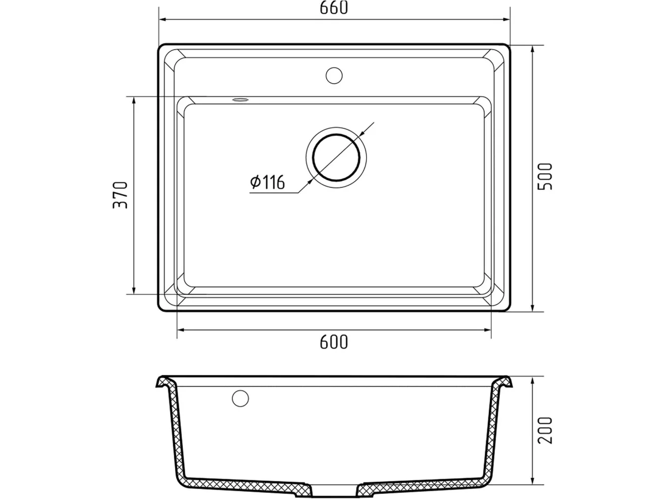 Мойка 660 Level 660 1-чаш 660*500 графит арт. 1265933