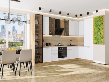 Кухонный гарнитур угловой Квадро-04, МДФ, 340×160 см, Белый
