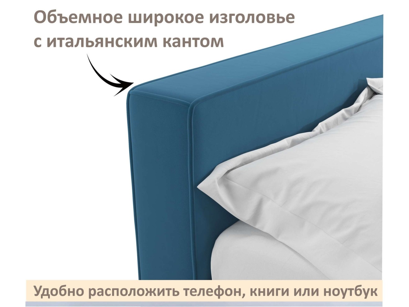 Мягкая кровать Skandi 1600 синяя с подъемным механизмом