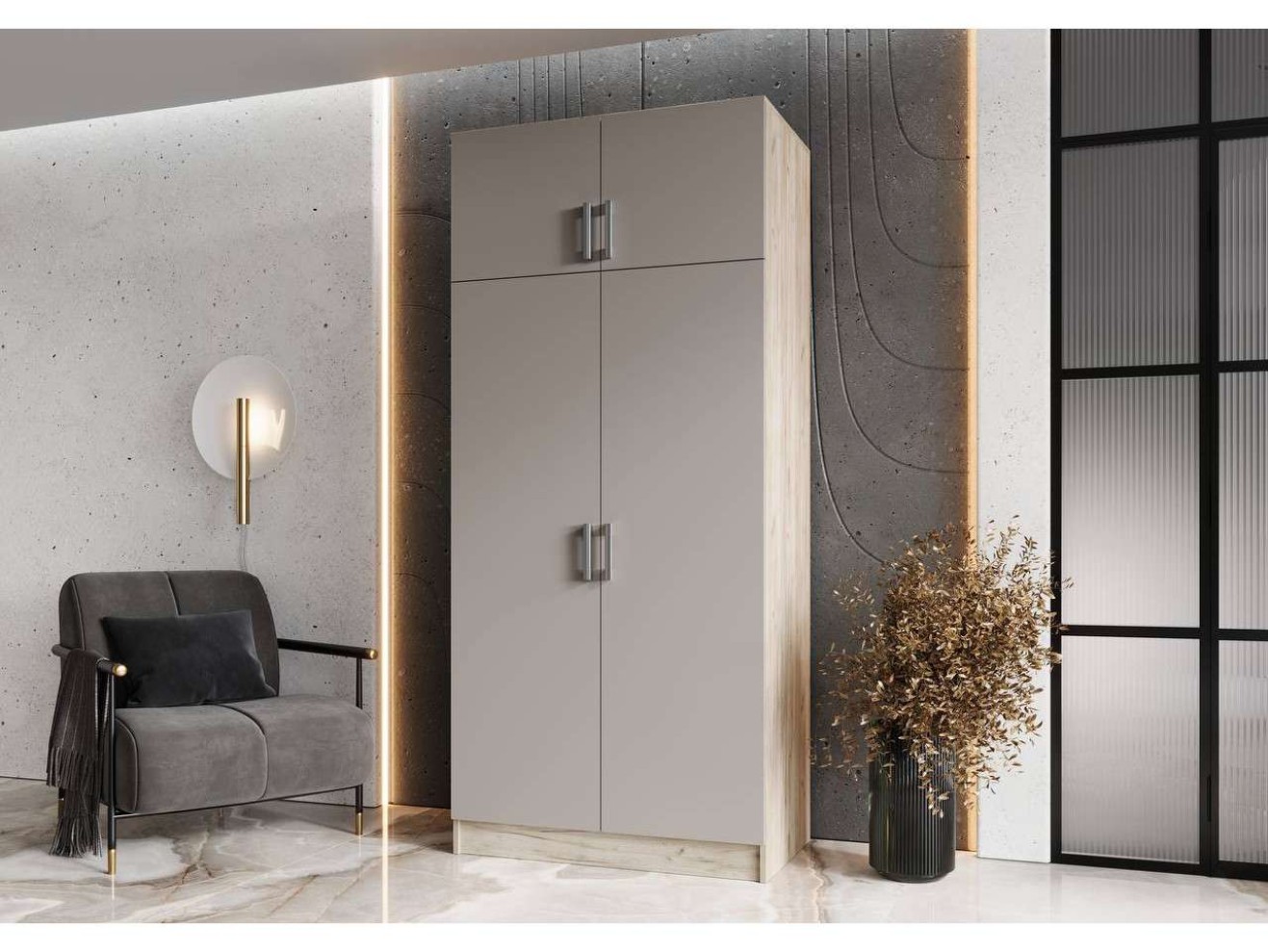 Шкаф 2-х створчатый (штанга+полка), Крафт серый/Кашемир арт. 1308465