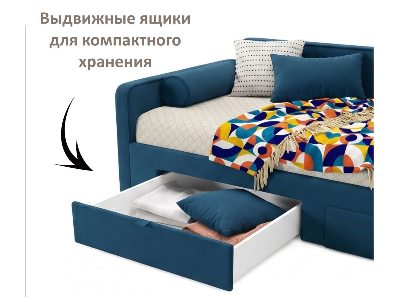 Мягкая кровать Эмили 900 c ящиками синяя арт. 1576015
