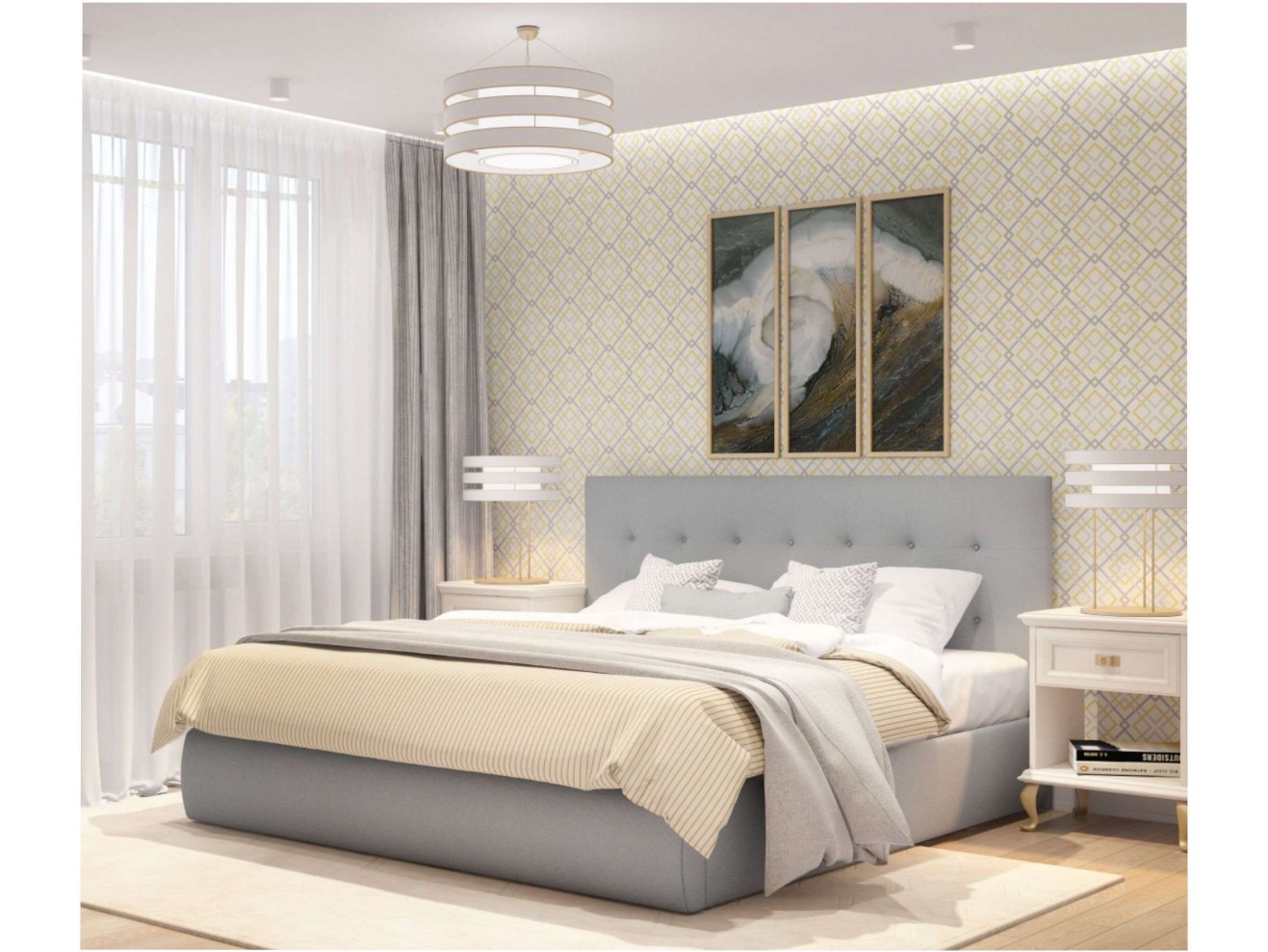 Мягкая кровать Selesta 1400 серая с матрасо PROMO B COCOS с подъемным механизмом арт. 657715