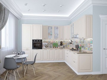 Кухонный гарнитур угловой Ницца-04, МДФ/Стекло, 320×270 см, Агат