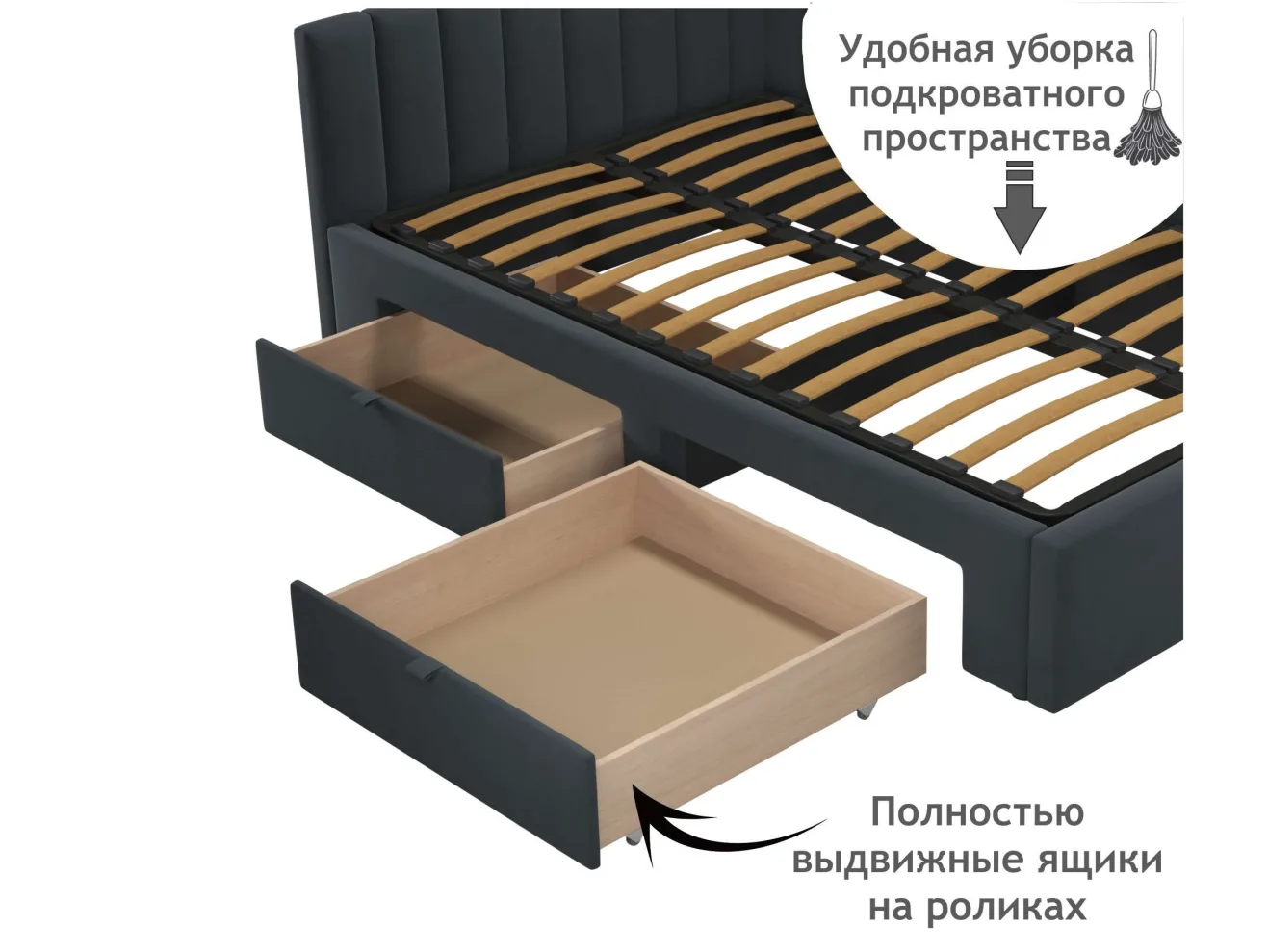 Мягкая кровать-тахта Milena 1200 маренго с ящиками арт. 1157141