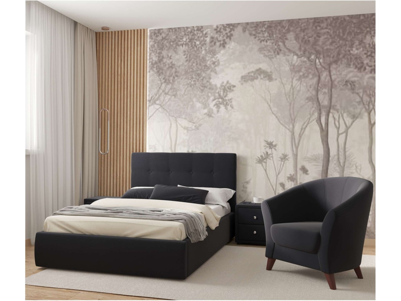 Мягкая кровать Selesta 1200 темная с подъем.механизмом с матрасом PROMO B COCOS