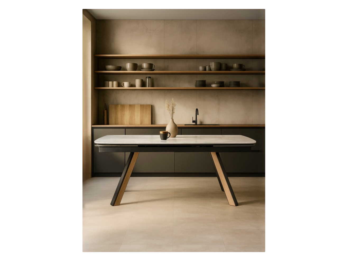 Симмонс 180(260)x90 statuario titan gloss / черный / орех дуб монтана Керамический стол