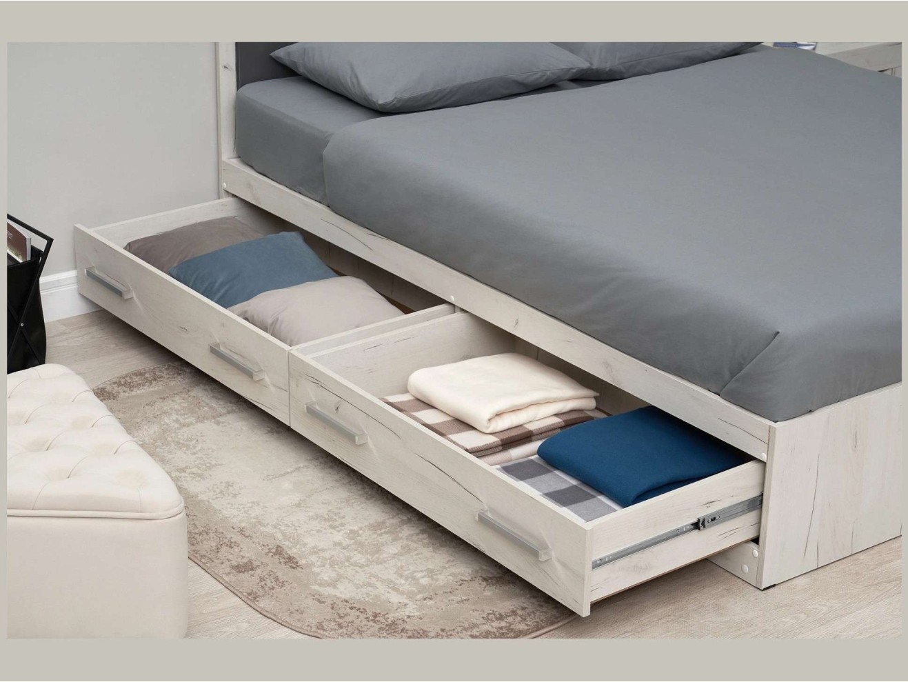 Фиеста NEW Кровать 1,6м с ящиками (Дуб крафт белый/Графит) арт. 1213995