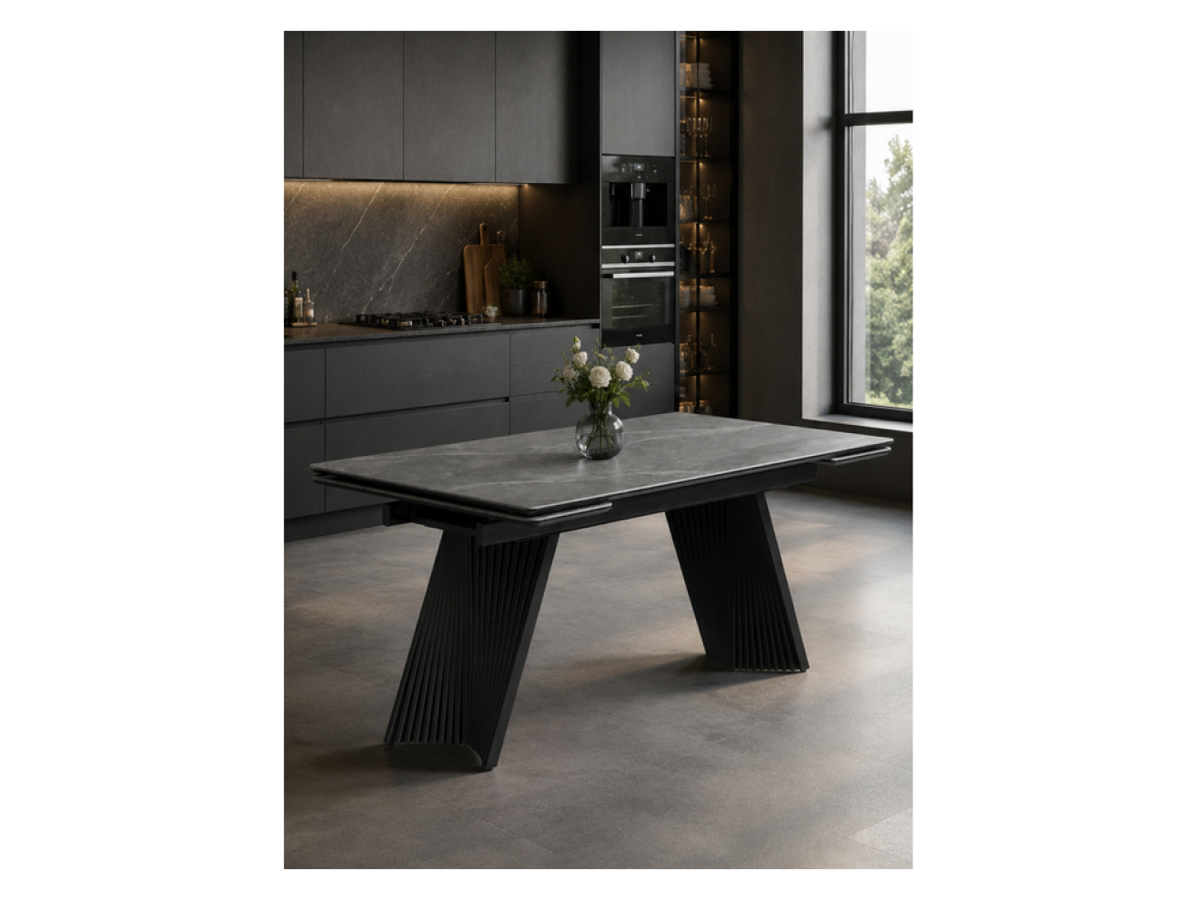 Вейв 160(220)х89 larka grey / черный Керамический стол арт. 1258509