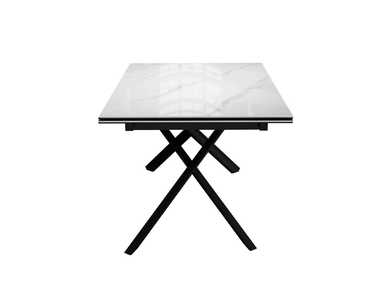 Стол DikLine DKX140 керамика Carrara Gloss (мрамор глянец белый), подстолье черное, опоры черные (2уп.)