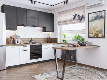 Кухонный гарнитур Фрейм-05, МДФ, 240 см, Штормовой шелк/Белый шелк
