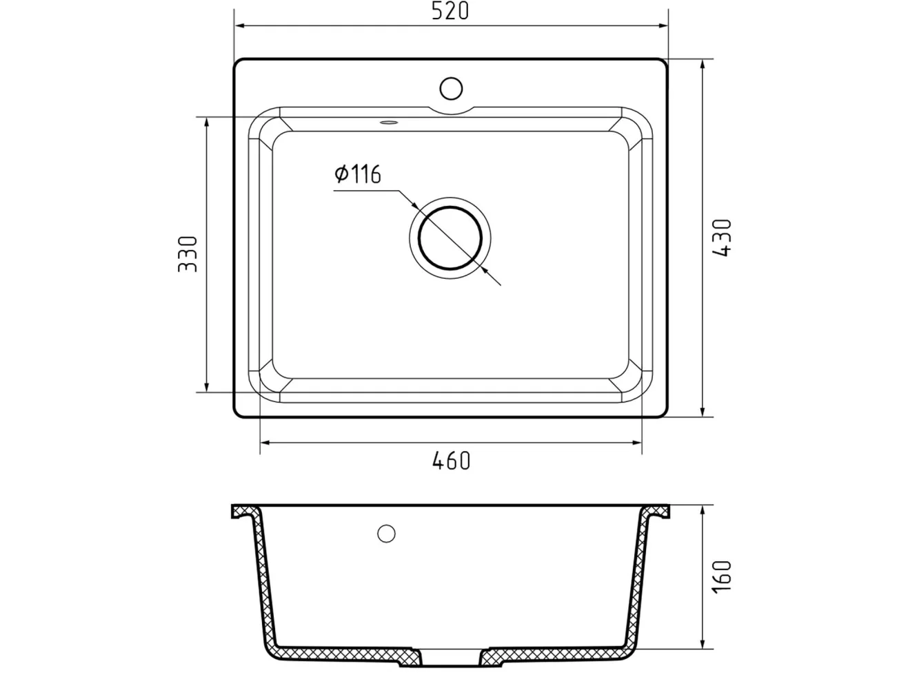 Мойка 520 GF-Smart 520 1-чаш 520*430 черный арт. 1265991