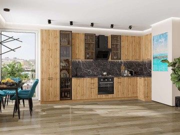 Кухонный гарнитур угловой Флэт-05, ЛДСП, 400×100 см, Вотан