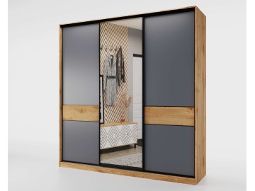 Шкаф-купе СЛИМ,184*60, Дуб вотан, Серый с зеркалом