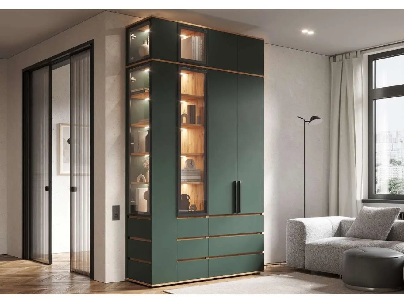 Шкаф 2-х створчатый (800) с ящиками Норд, Крафт золотой/Изумрудный арт. 1595979