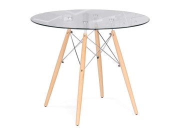 PT-151 80х80х76 clear glass / wood Стол стеклянный
