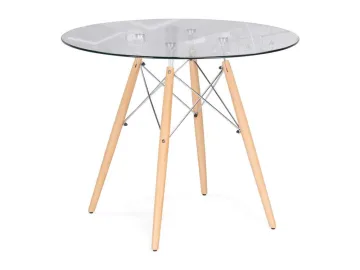 PT-151 80х80х76 clear glass / wood Стол стеклянный