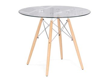 PT-151 80х80х76 clear glass / wood Стол стеклянный