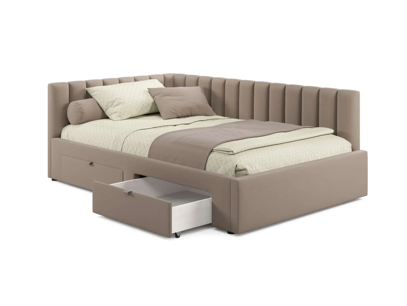 Мягкая кровать-тахта Milena 1200 светло-коричневый мокко с ящиками арт. 1535079