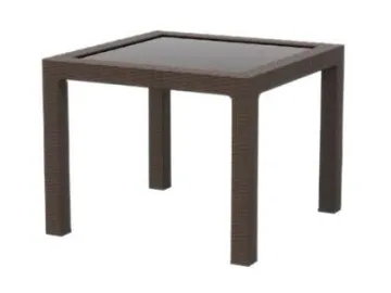 Стол пластиковый RATTAN 95x95см квадратный со стеклом (коричневый)