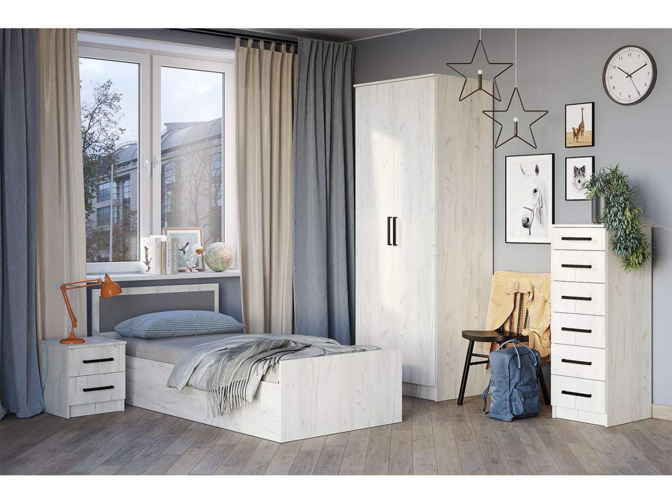 Кровать с реечным настилом Фиеста LIGHT 90х200, Дуб крафт белый
