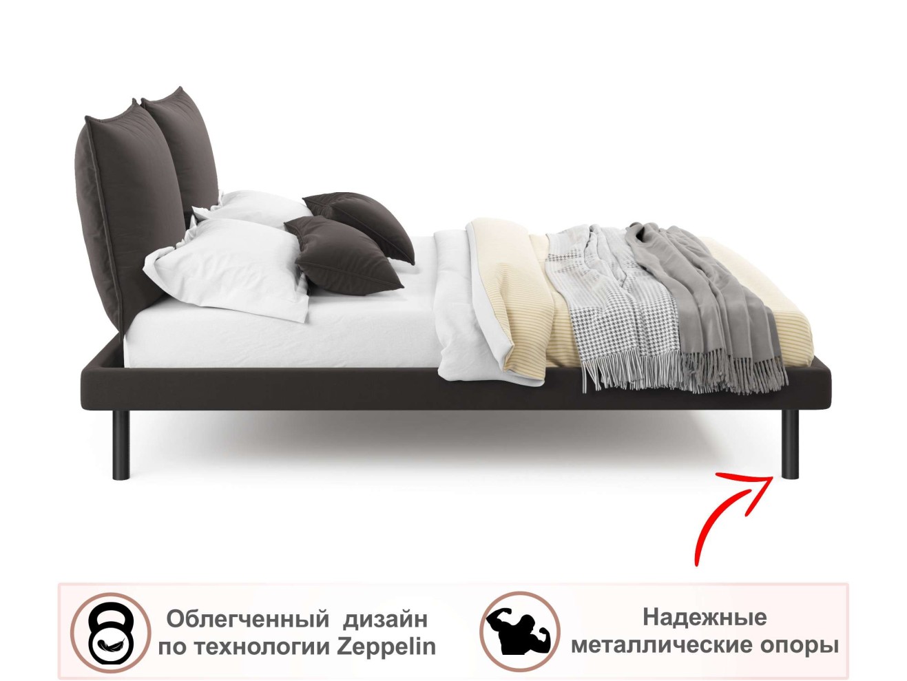 Мягкая кровать Fly 1600 шоколад с ортопедическим основанием