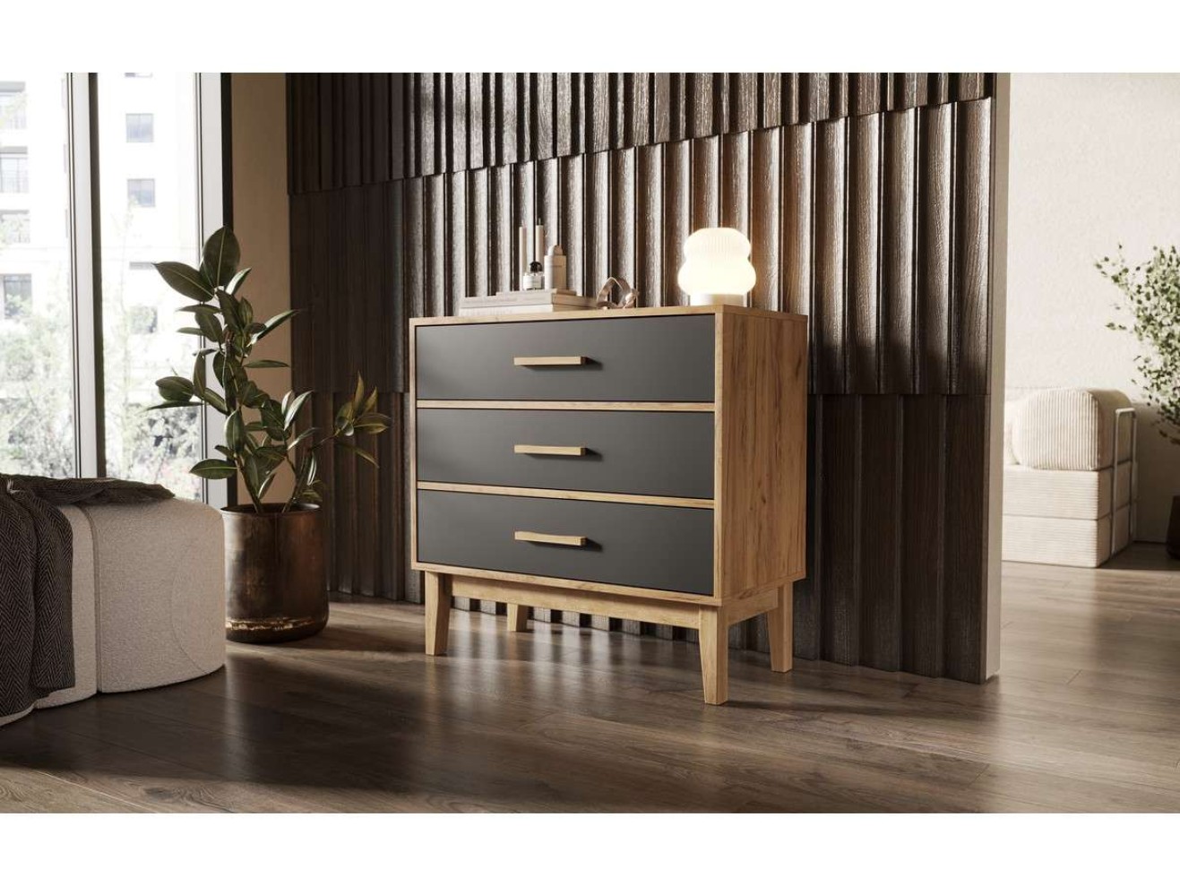 Комод 3 ящика Кельн (800), Крафт золотой/Графит арт. 1533589