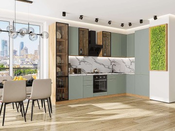 Кухонный гарнитур угловой Квадро-04, МДФ, 340×160 см, Аквамарин