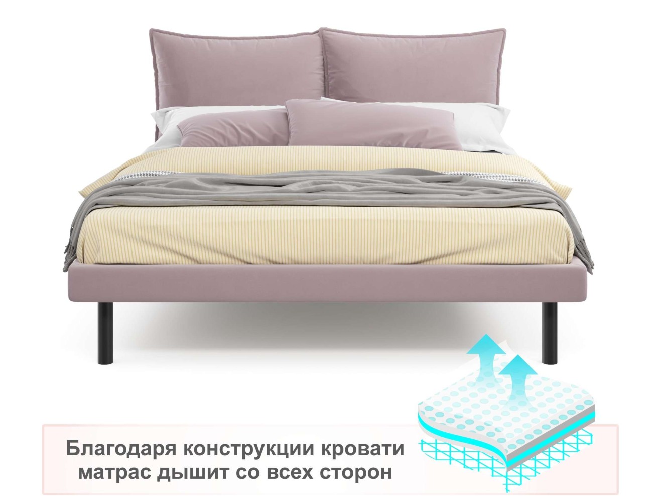 Мягкая кровать Fly 1600 лиловая с ортопедическим основанием арт. 885793