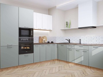 Кухонный гарнитур угловой Квадро-02, МДФ, 240×215 см, Белый/Аквамарин
