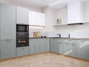 Кухонный гарнитур угловой Квадро-02, МДФ, 240×215 см, Белый/Аквамарин