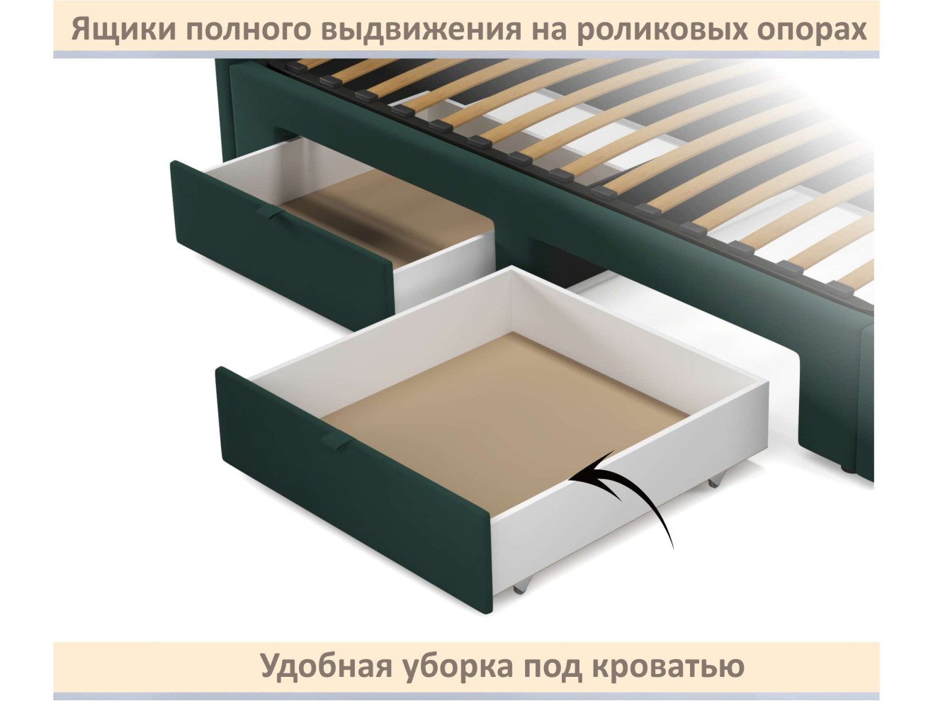 Мягкая кровать-тахта Milena 900 изумруд с ящиками