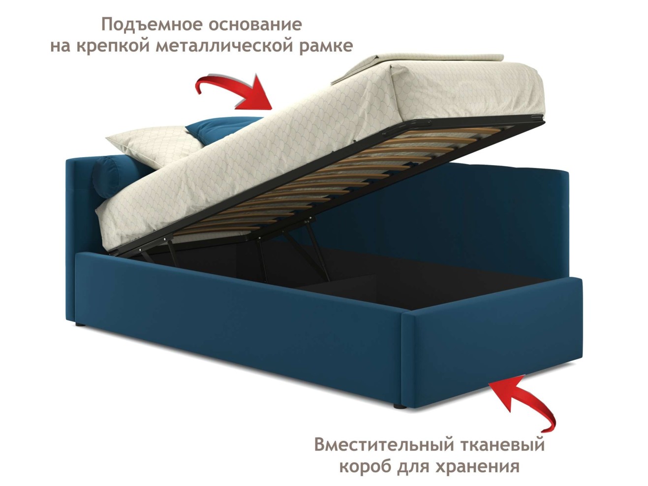 Односпальная кровать-тахта Bonna 900 синяя с подъемным механизмом