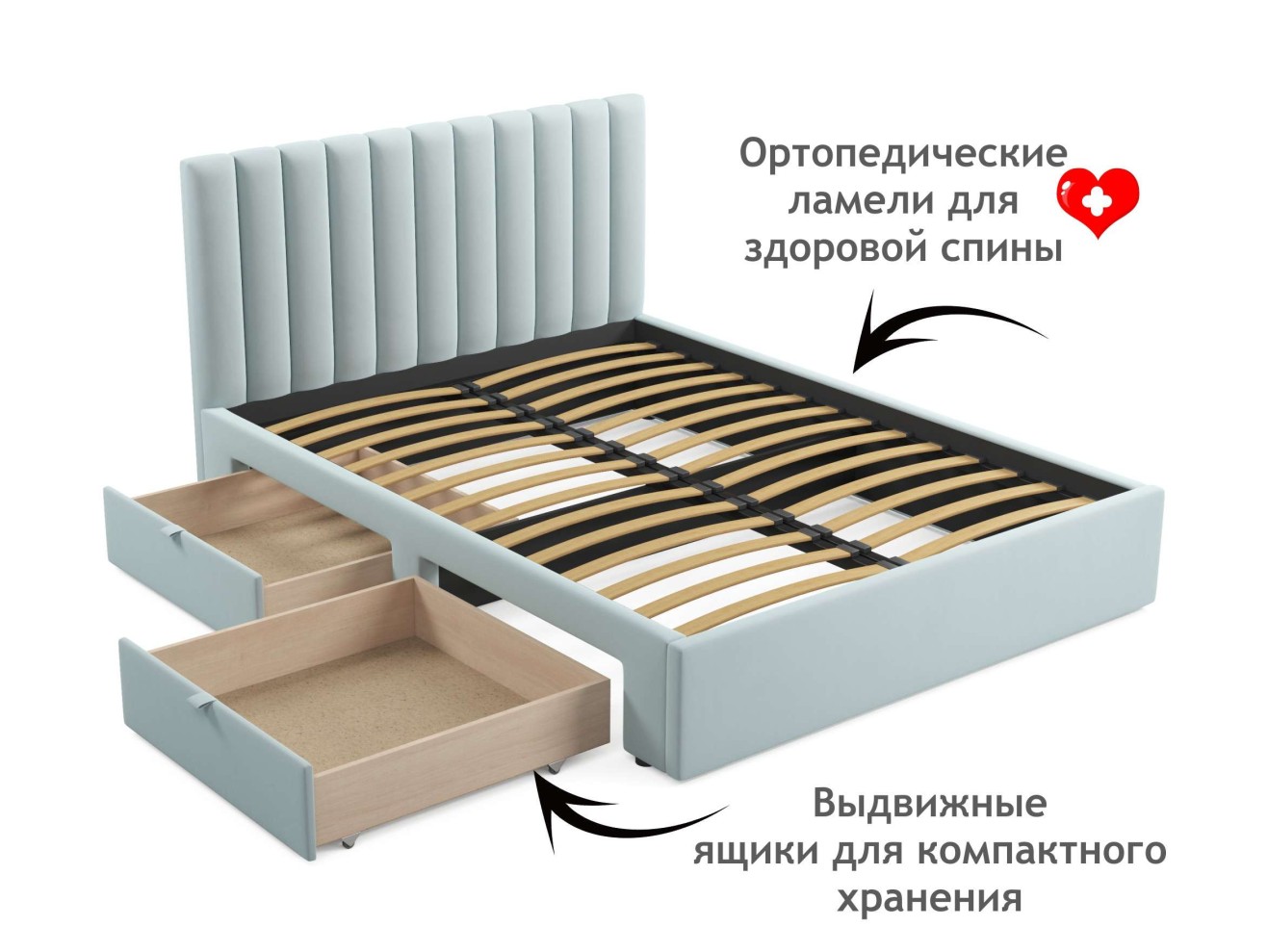 Мягкая кровать Olivia 1600 мята пастель с ящиками