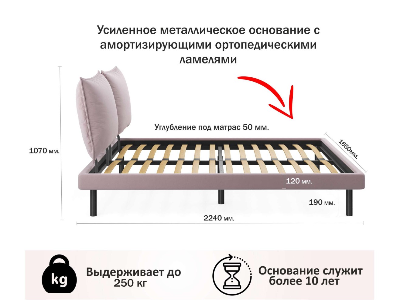Мягкая кровать Fly 1600 лиловая с ортопедическим основанием