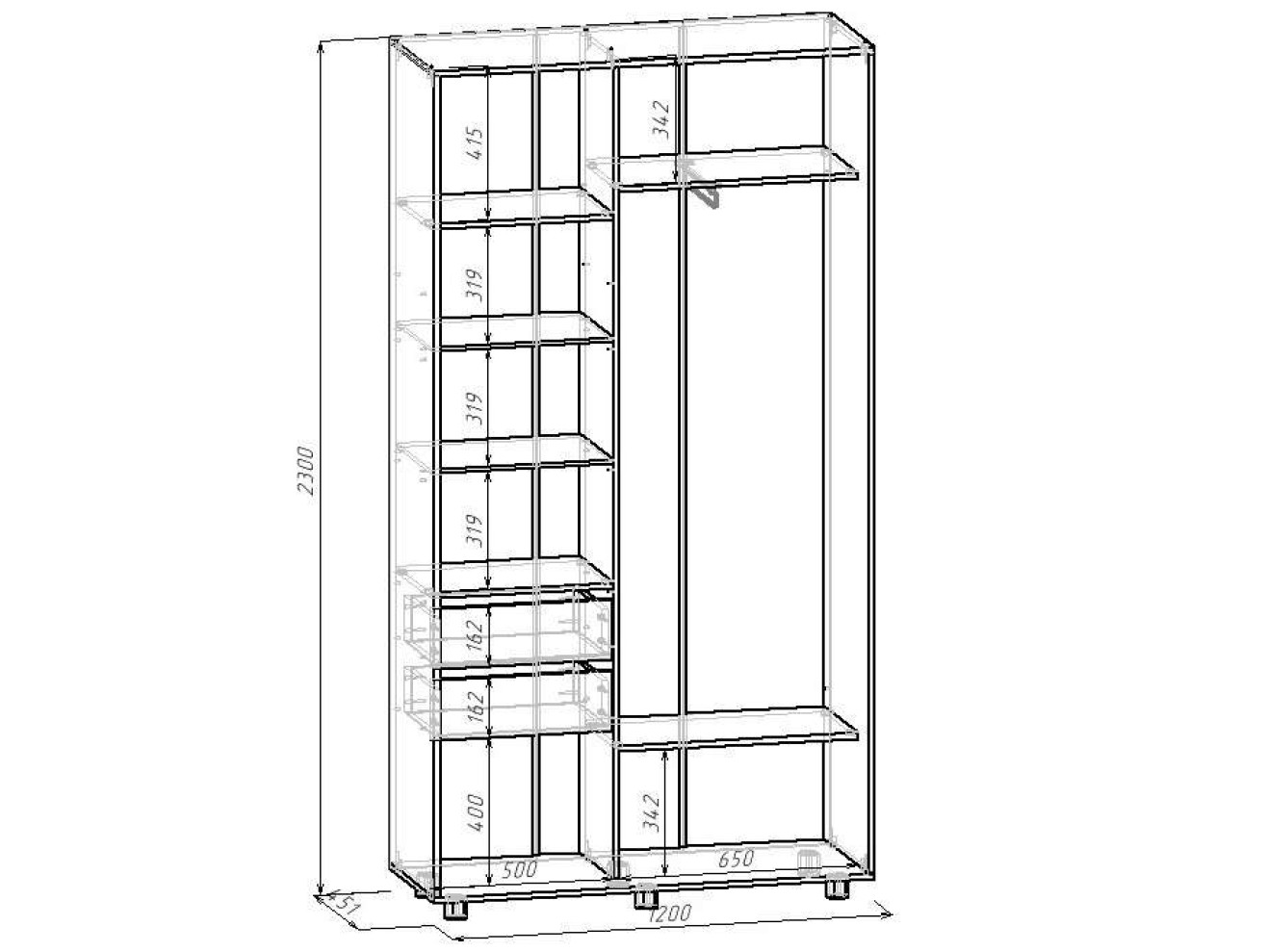 Шкаф-купе ПРАЙМ, 120х45х230 Дуб вотан с зеркалом арт. 1162331