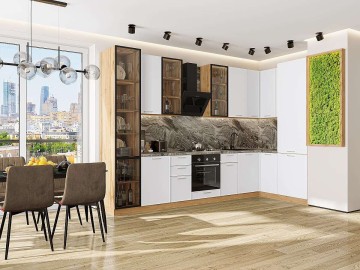 Кухонный гарнитур угловой Квадро-04, МДФ, 340×160 см, Белый